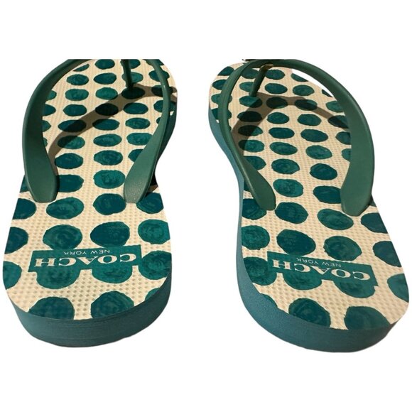 Coach Flip Flops Women Size 5/6 Green Dot Bow Flat Slip On Thong Sandal New York - Picture 15 of 16